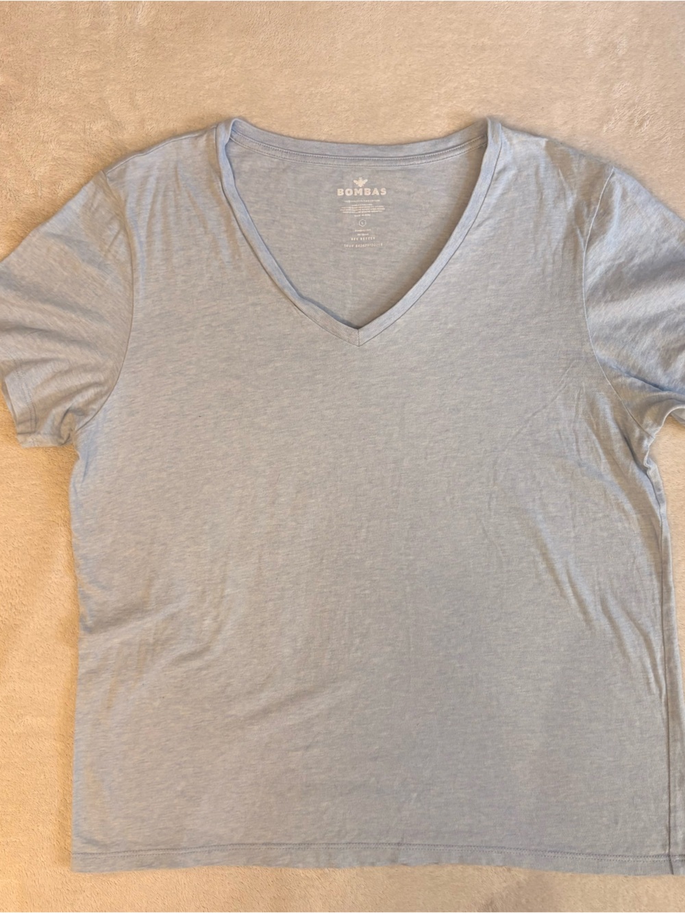 Bombas Light Blue Pima Cotton Knit V-Neck Tee Sz L